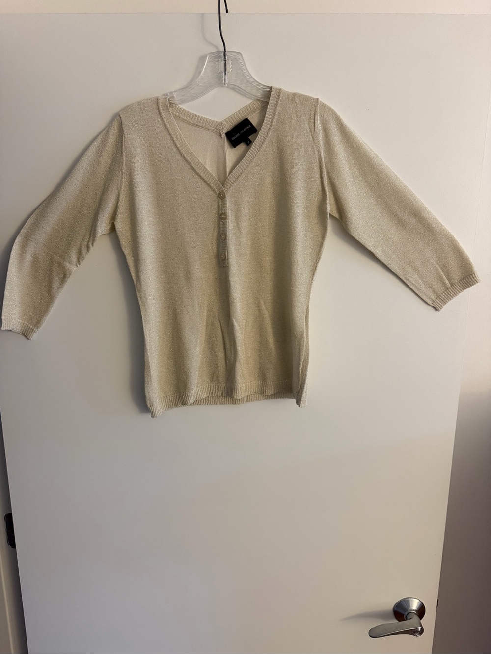 Women’s Light Cream V-Neck Button Pullover Sweater